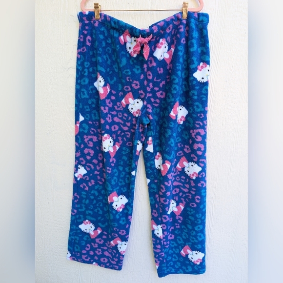 Sanrio Other - Rare Vintage Sanrio Hello Kitty Lounge SweatPants Pjs Blue Fuzzy Girls XL 15-17